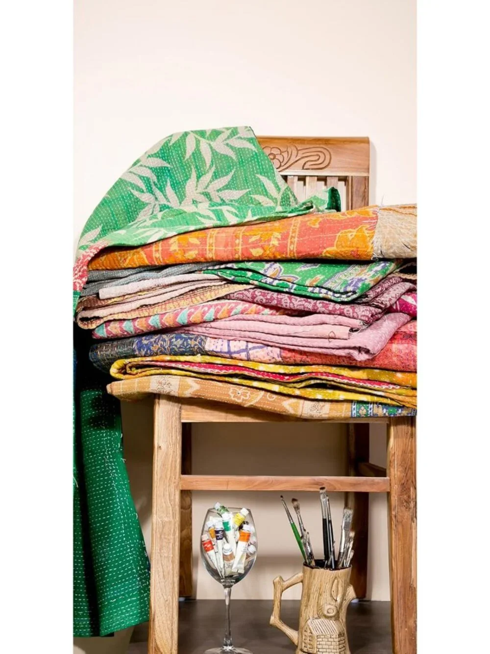 Handmade Vintage Kantha Quilt - Boho Bedding Throw Blanket, Old Saree Bedspread
